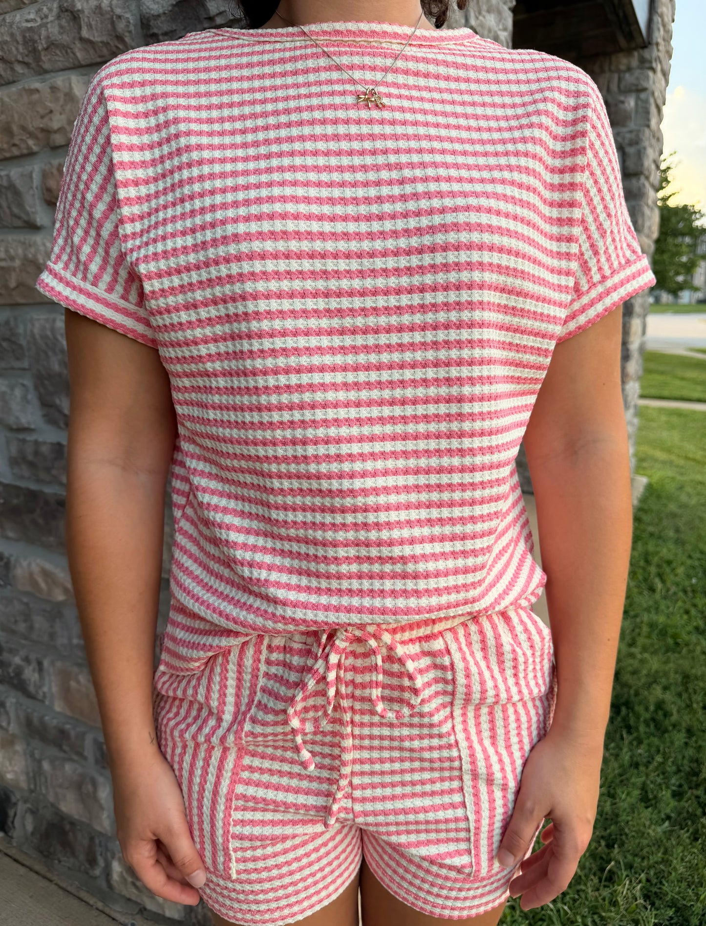 Pink White Stripe Lounge Set