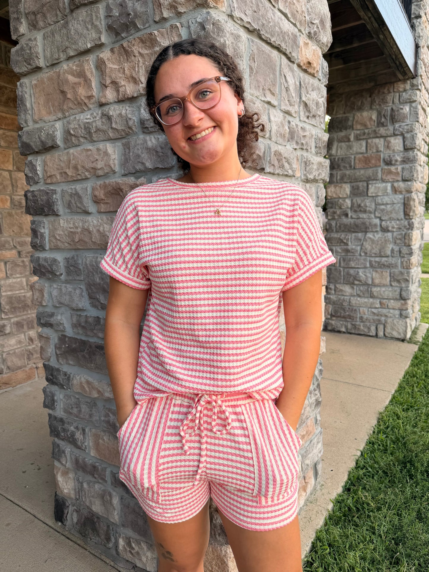 Pink White Stripe Lounge Set