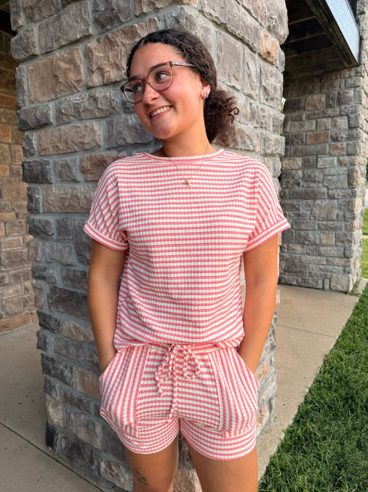 Pink White Stripe Lounge Set